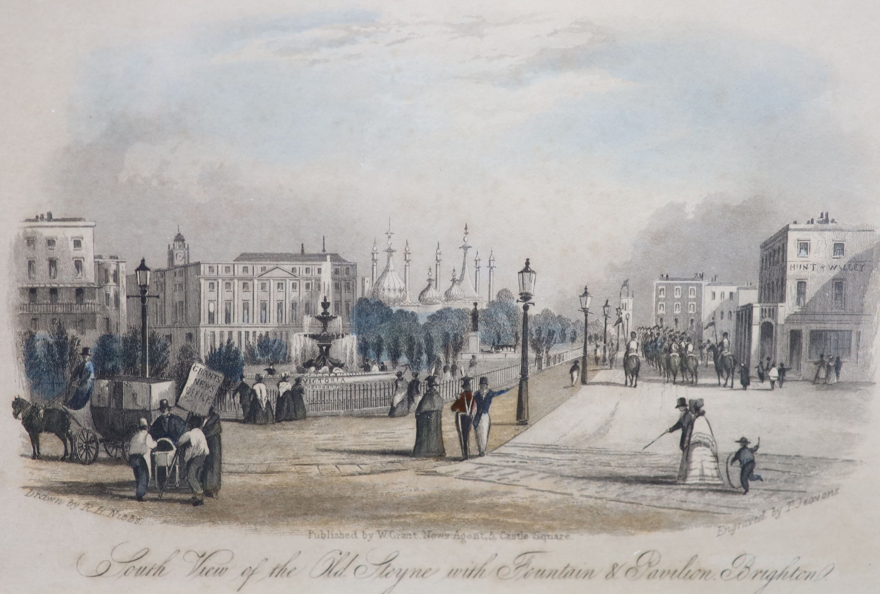 A collection of ten assorted 19th century prints of Brighton including Robins after Prior coloured engraving 'Brighton', 20 x 42cm